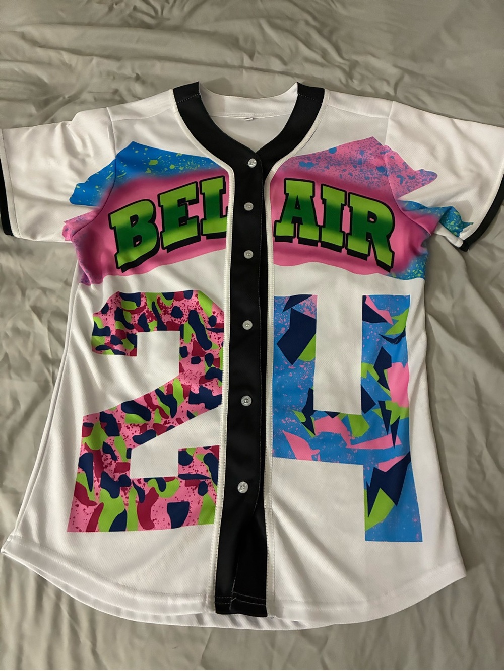 Bel-Air White Graphic Baseball Jersey - Multicolor Print